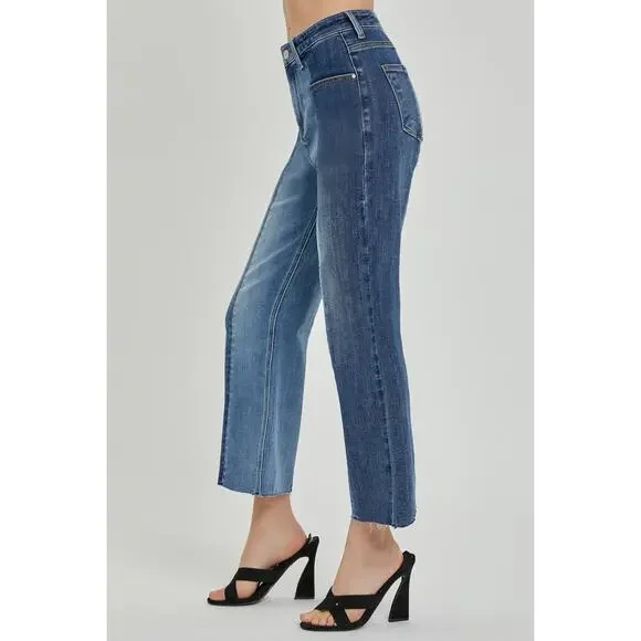 RISEN Mid-Rise Waist Two-Tones Jeans with Pockets - RDP5582X - Size 1XL - Picture 3 of 5